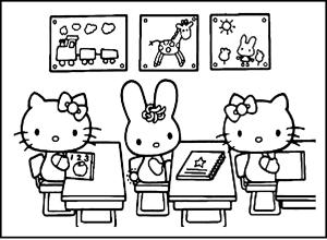 Hello Kitty boyama sayfası, Hello Kitty coloring page, Hello Kitty ve Sınıfta Oturan Arkadaşları,