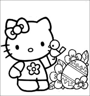 Hello Kitty boyama sayfası, Hello Kitty coloring page, Piliç ve Paskalya Yumurtası ile Hello Kitty,