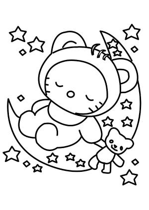Hello Kitty boyama sayfası, Hello Kitty coloring page, Uyuyan Merhaba Kitty,