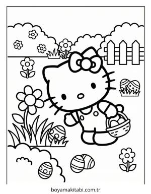 Hello Kitty boyama sayfası – sevimli karakter, sanatsal çalışma