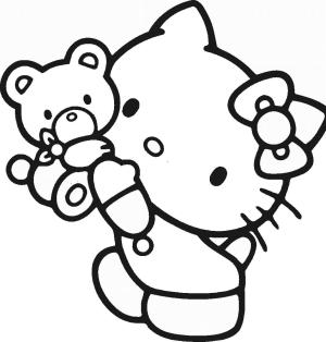 Hello Kitty boyama sayfası, Hello Kitty coloring page, Oyuncak Ayı ile Hello Kitty,