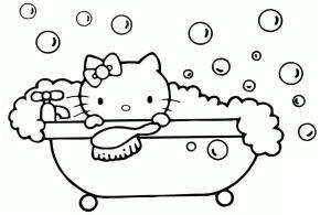 Hello Kitty boyama sayfası, Hello Kitty coloring page, Hello Kitty banyo Yapar,