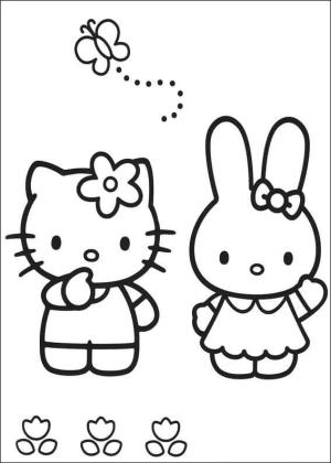 Hello Kitty boyama sayfası, Hello Kitty coloring page, Hello Kitty ve Tavşan,