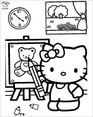 Hello Kitty boyama sayfası, Hello Kitty coloring page, Hello Kitty Bir Oyuncak Ayı Çiz,