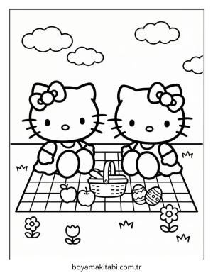 Hello Kitty boyama sayfası – çizgi film temalı, basit çizim