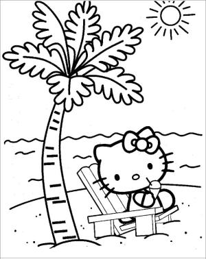 Hello Kitty boyama sayfası, Hello Kitty coloring page, Sahilde Hello Kitty,