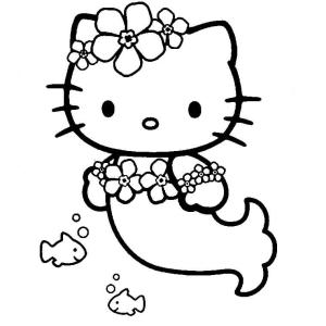 Hello Kitty boyama sayfası, Hello Kitty coloring page, Hello Kitty deniz kızı ve iki Balık,