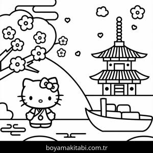 Hello Kitty boyama sayfası – sevimli karakter, sanatsal çalışma