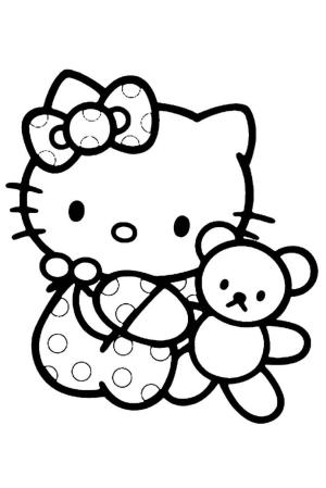 Hello Kitty boyama sayfası, Hello Kitty coloring page, Hello Kitty elinde Oyuncak Ayı Tutuyor,