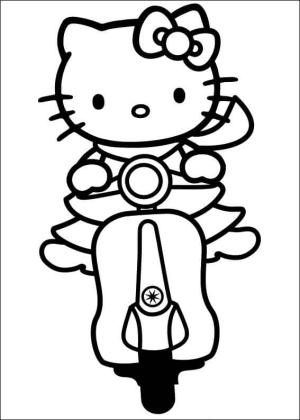 Hello Kitty boyama sayfası, Hello Kitty coloring page, Hello Kitty bir Motosiklete Biniyor,