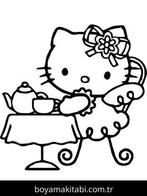 Hello Kitty boyama sayfası – sanatsal çalışma, çocuklar için