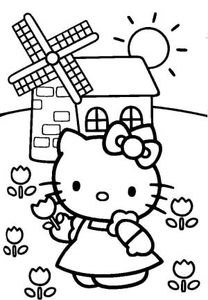 Hello Kitty boyama sayfası, Hello Kitty coloring page, Çiçek Bahçesinde Hello Kitty,