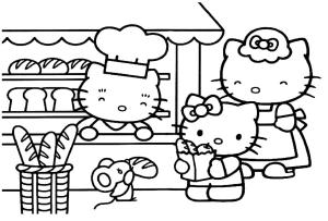 Hello Kitty boyama sayfası, Hello Kitty coloring page, Fırında Hello Kitty’nin Ailesi,