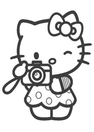 Hello Kitty boyama sayfası, Hello Kitty coloring page, Kamerayı tutan Hello Kitty,
