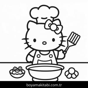 Hello Kitty boyama sayfası – sevimli karakter, sanatsal çalışma