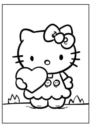 Hello Kitty boyama sayfası, Hello Kitty coloring page, Kalpli Hello Kitty,
