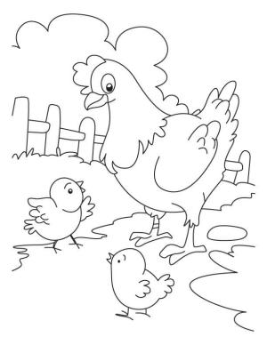 Hen boyama sayfası,  coloring page, Çiftlikte Hen ve İki Civciv, 