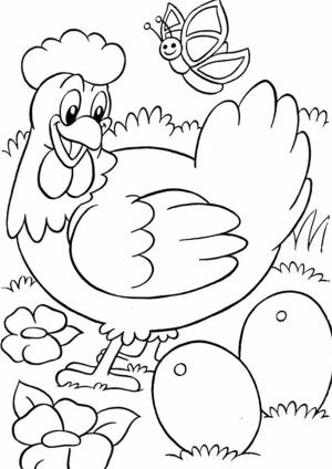 Hen boyama sayfası,  coloring page, Hen ve İki Yumurta, Kelebek, 