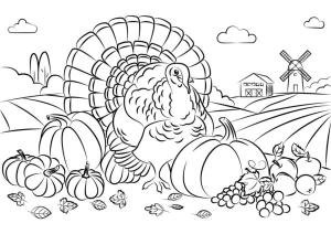 Hindi boyama sayfası,  coloring page, Ana hindi kabak mahsulünü korur., 