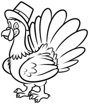 Hindi boyama sayfası,  coloring page, Kendini güneşten korumak için şapka takan zeki bir hindi., 