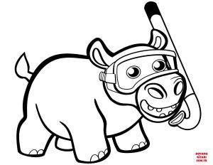 Hipopotam boyama sayfası, Hippopotamus coloring page, , hippopotamus cute baby hippo with snorkel 