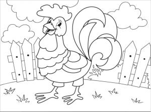 Horoz boyama sayfası,  coloring page, Çitin yanında neşeli horoz boyama sayfası., 