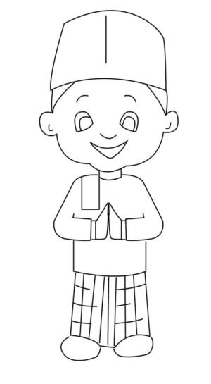 Hoşgeldin Ramazan boyama sayfası,  coloring page, Genç, mutlu bir Müslüman., 