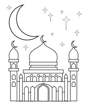 Hoşgeldin Ramazan boyama sayfası,  coloring page, Yıldızlı gökyüzünün altında güzel bir cami., 