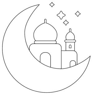 Hoşgeldin Ramazan boyama sayfası,  coloring page, Ramazan için hilal ve cami boyama sayfası., 