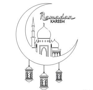 Hoşgeldin Ramazan boyama sayfası,  coloring page, Ramazan kareem hilal ve cami, 