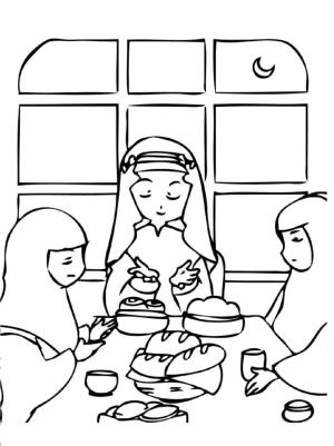 Hoşgeldin Ramazan boyama sayfası,  coloring page, Muslims embracing in Ramadan, 