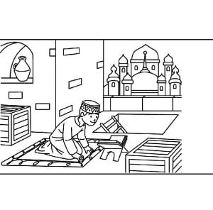 Hoşgeldin Ramazan boyama sayfası,  coloring page, Ramazan ayında dua eden mümin çocuk, 