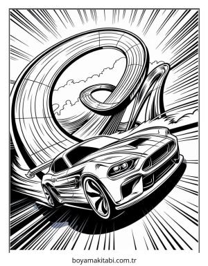 Hot Wheels boyama sayfası – çizgi film temalı, basit çizim