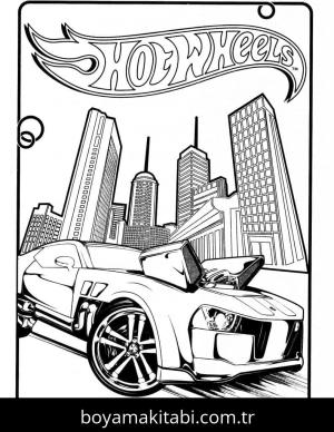Hot Wheels boyama sayfası – çocuk aktivitesi, PDF indir