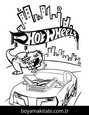 Hot Wheels boyama sayfası – çizgi film temalı, basit çizim