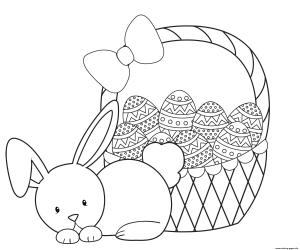 Huevo De Pascua boyama sayfası,  coloring page, Paskalya Yumurtası Sepeti ile Sevimli Tavşan, 