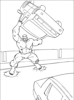 Hulk boyama sayfası, coloring page, Hulk Bir Arabayı Tutuyor Görseli,