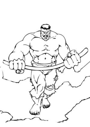 Hulk boyama sayfası, coloring page, Hulk Sopayı Tutuyor,