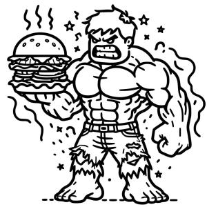 Hulk boyama sayfası, coloring page, Hamburgerli Hulk,