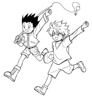 Hunter x Hunter boyama sayfası,  coloring page, Mutlu Gon ve Killua’yı çizin, 