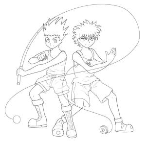 Hunter x Hunter boyama sayfası,  coloring page, Gon ve Killua’yı çiz, 