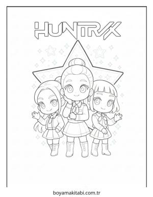 Huntrix boyama sayfası – PDF indir, sevimli karakter