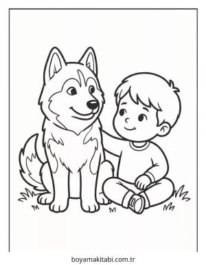 Husky boyama sayfası – okul öncesi, evde etkinlik