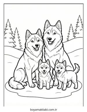 Husky boyama sayfası – boyama etkinliği, çocuk aktivitesi