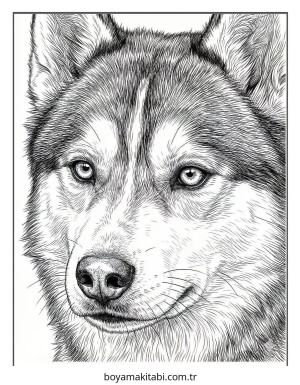 Husky boyama sayfası – çocuk aktivitesi, PDF indir