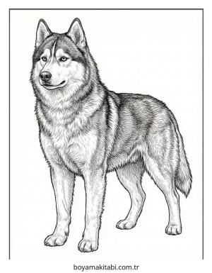 Husky boyama sayfası – çocuk aktivitesi, PDF indir