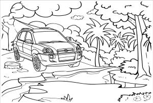 Hyundai boyama sayfası,  coloring page, Hyundai araba ormanda, 