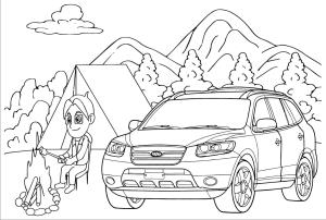 Hyundai boyama sayfası,  coloring page, Genç adam ve Hyundai arabası, 