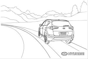 Hyundai boyama sayfası,  coloring page, Hyundai otomobili yolda, 