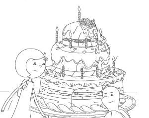 İbi boyama sayfası,  coloring page, İbi doğum günü pastasıyla, 